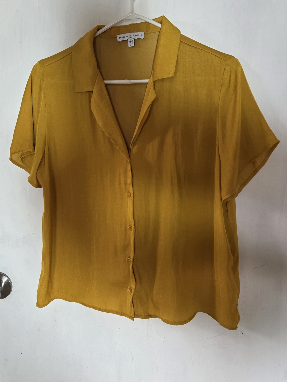Relaxed Button-Front Blouse in Golden Mustard